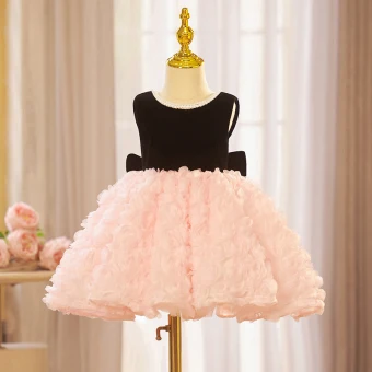 Lovely Blushing Pink Cascading Ruffles Short Birthday Flower Girl Dresses 2023 Ball Gown Pearl Scoop Neck Sleeveless Backless Bow