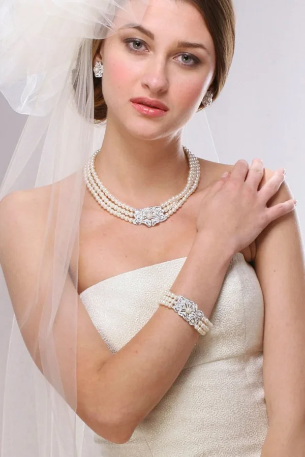 Élégant Blanche Perle Faux Diamant Mariage Colliers Boucles D'Oreilles Accessorize Bracelets 2023