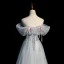 Charming Sage Green Beading Prom Dresses 2023 A-Line / Princess Off-The-Shoulder Bow Short Sleeve Backless Floor-Length / Long Formal Dresses