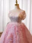 Lovely Blushing Pink Sequins Pleated Prom Dresses 2024 Ball Gown Off-The-Shoulder Sleeveless Backless Prom Formal Dresses