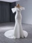 Luxury / Gorgeous White Handmade  Beading Rhinestone Lace Flower Cascading Ruffles Wedding Dresses 2024 Trumpet / Mermaid Scoop Neck Short Sleeve Court Train Wedding