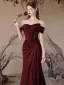 Charming Burgundy Trumpet / Mermaid Prom Dresses 2024 Off-The-Shoulder Backless Floor-Length / Long Prom Formal Dresses