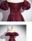 Solid Color Burgundy Satin Prom Dresses 2024 A-Line / Princess Off-The-Shoulder Crossed Straps Bridesmaid Short Sleeve Minimalist Formal Dresses