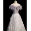 Chic / Beautiful Grey Beading Sequins Prom Dresses 2022 A-Line / Princess Strapless Tassel Sleeveless Backless Prom Floor-Length / Long Formal Dresses