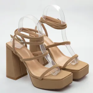 Fine Aprikos Sommer Fest Sandaler Dame 2022 Ankelstropp 10 Cm Tykk Hæler Peep Toe Sandaler Høyhælte
