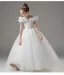 Chic / Belle Blanche Étoile Paillettes Papillon Brodé Mariage Robe Ceremonie Fille 2025 Robe Boule Encolure Dégagée Manches Courtes Longue Robe Ceremonie Fille