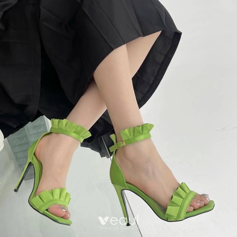 Roman Lime Green Street Wear Summer Womens Sandals 2022 Ankle Strap 10 cm  Stiletto Heels Open / Peep Toe Sandals High Heels