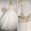 Charming White Rhinestone Sequins Pearl Birthday Flower Girl Dresses 2022 Ball Gown Scoop Neck Puffy Short Sleeve Floor-Length / Long Flower Girl Dresses