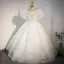 Charming White Rhinestone Sequins Pearl Birthday Flower Girl Dresses 2022 Ball Gown Scoop Neck Puffy Short Sleeve Floor-Length / Long Flower Girl Dresses