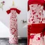 Vintage / Retro Red Printing Evening Dresses 2022 Trumpet / Mermaid Off-The-Shoulder Short Sleeve Backless Floor-Length / Long Evening Party Formal Dresses