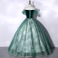 Elegant Dark Green Beading Sequins Prom Dresses 2023 Ball Gown Off-The-Shoulder Short Sleeve Backless Floor-Length / Long Prom Formal Dresses