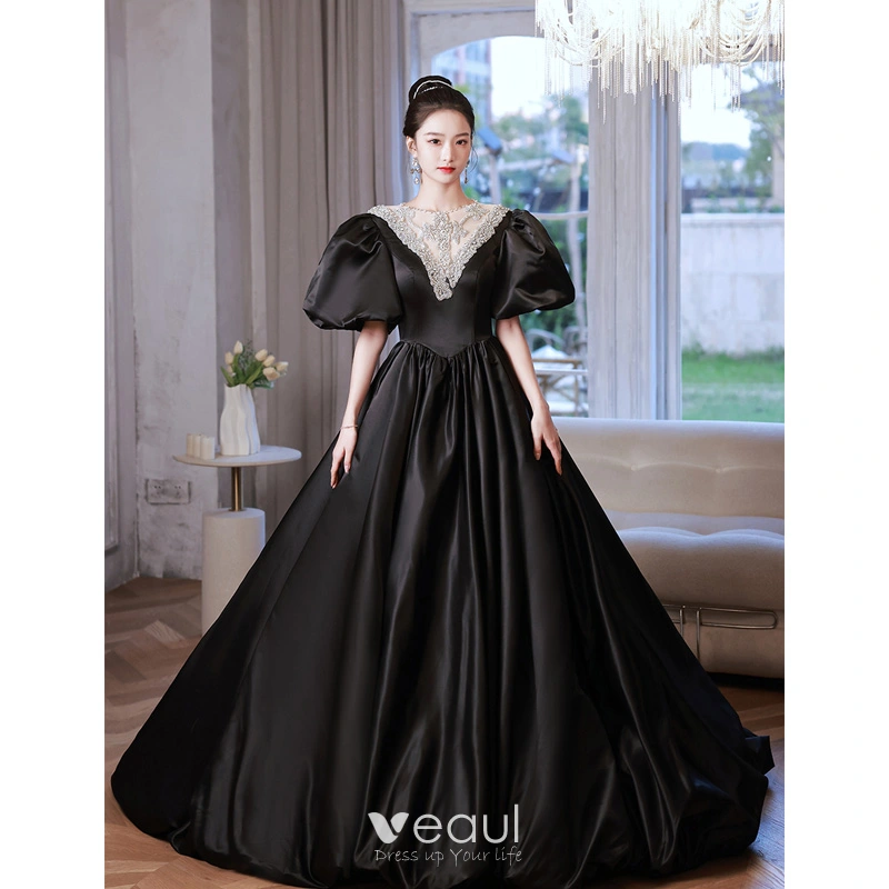 Black Lace Appliqued Plum Mermaid Long Train Prom Dress - VQ