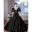 Vintage / Retro Rhinestone Black Prom Dresses 2023 Ball Gown Scoop Neck Puffy Short Sleeve Court Train Prom Formal Dresses