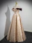 Chic / Beautiful Champagne Rhinestone Tassel Printing Prom Dresses 2023 A-Line / Princess Off-The-Shoulder Sleeveless Backless Floor-Length / Long Formal Dresses