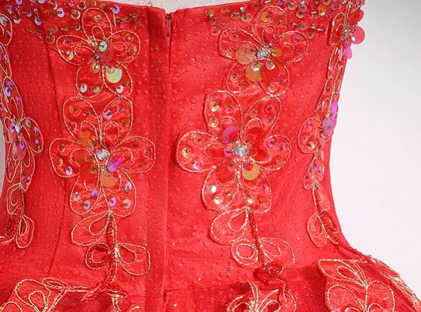 Chic / Beautiful Red Flower Sequins Prom Dresses 2024 Ball Gown Strapless Sleeveless Backless Floor-Length / Long Prom Formal Dresses