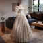 Medieval Vintage / Retro White Satin Lace Flower Wedding Dresses 2024 Ball Gown Scoop Neck Puffy Short Sleeve Backless Floor-Length / Long Wedding