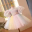 Chic / Beautiful Blushing Pink Birthday Appliques Flower Girl Dresses 2022 Ball Gown Scoop Neck Puffy Short Sleeve Pearl Sash Short Flower Girl Dresses