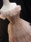 Charming Champagne Beading Sequins Evening Dresses 2022 A-Line / Princess Ruffle Off-The-Shoulder Sleeveless Backless Floor-Length / Long Formal Dresses