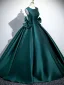 Vintage / Retro Dark Green Bow Satin Prom Dresses 2025 Ball Gown Scoop Neck Sleeveless Backless Floor-Length / Long Prom Formal Dresses
