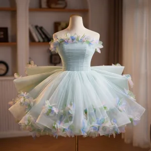 Mode Vert Cendré Appliques De Retour Courte Robe De Graduation 2026 Robe Boule Bustier Sans Manches Dos Nu Robe De Ceremonie