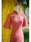 Chinese style Watermelon Tea-length Prom Cheongsam 2024 Trumpet / Mermaid High Neck Bell sleeves