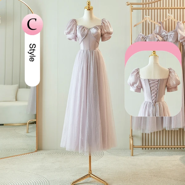 Simple Lavande Robe Demoiselle D'honneur 2023 Princesse Encolure Carrée Noeud Gonflée Manches Courtes Dos Nu Longue Robe Demoiselle D'honneur