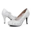 Elegante Witte Kant Bloem Bruidsschoenen 2025 9 cm Naaldhakken / Stiletto Ronde Neus Huwelijk Pumps Hoge Hakken
