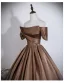 Vintage Brun Satin Balklänningar 2026 Balklänning Av Axeln Korta ärm Halterneck
