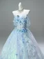 High-end Sky Blue Beading Sequins Appliques Prom Dresses 2025 Ball Gown Off-The-Shoulder Short Sleeve Backless Floor-Length / Long Formal Dresses