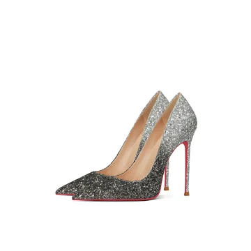Glitter Zilveren Zwarte Pailletten Avond Pumps 2024 Leer 10 Cm Naaldhakken Stiletto Spitse Neus Pumps Hoge Hakken