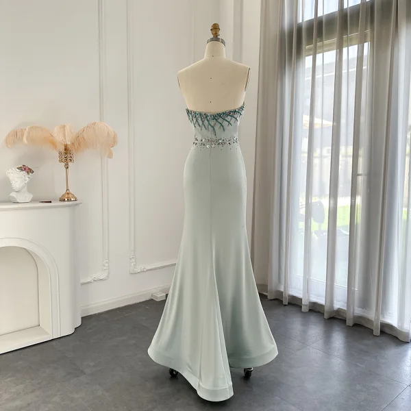 High-end Mint Green Handmade Beading Rhinestone Prom Dresses 2024 Trumpet / Mermaid Strapless Sleeveless Backless Floor-Length / Long Prom Formal Dresses