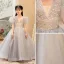Chic / Beautiful Grey Beading Sequins Birthday Flower Girl Dresses 2022 A-Line / Princess V-Neck Puffy Short Sleeve Floor-Length / Long