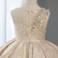 Chic / Belle Champagne Perlage Perle En Dentelle Paillettes Anniversaire Robe Ceremonie Fille 2022 Robe Boule Encolure Dégagée Sans Manches Courte Volants en Cascade Robe Ceremonie Fille