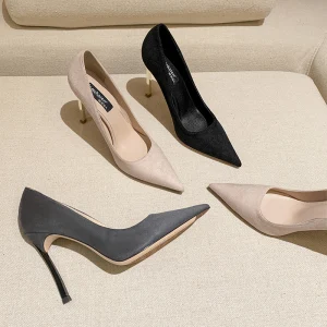 Mode Gris Daim Bureau Ol Escarpins 2024 12 Cm Talons Aiguilles À Bout Pointu Escarpins Talons Hauts