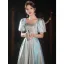 Fashion Sky Blue Glitter Sequins Prom Dresses 2022 A-Line / Princess Square Neckline Short Sleeve Backless Floor-Length / Long Prom Formal Dresses