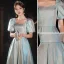 Fashion Sky Blue Glitter Sequins Prom Dresses 2022 A-Line / Princess Square Neckline Short Sleeve Backless Floor-Length / Long Prom Formal Dresses