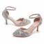 Sexy Silber Strass Brautschuhe 2023 7 cm Stilettos Knöchelriemen Spitzschuh Hochzeit Sandaletten Hochhackige