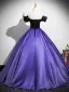 Vintage / Retro Purple Split Front Satin Prom Dresses 2025 Ball Gown Off-The-Shoulder Short Sleeve Backless Floor-Length / Long Formal Dresses