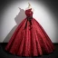 Vintage / Retro Glitter Burgundy Prom Dresses 2023 Ball Gown Strapless Sleeveless Backless Bow Sash Floor-Length / Long Prom Formal Dresses