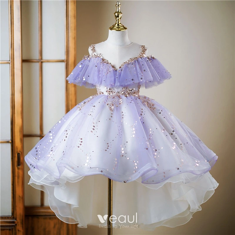 Fashion Lavender Beading Star Sequins Lace Flower Asymmetrical Birthday Flower Girl Dresses 2024 Ball Gown Scoop Neck Sleeveless Tulle Fashion Lavender Beading Star Sequins Lace Flower Asymmetrical Birthday Flower Girl Dresses 2024 Ball Gown Scoop Neck Sleeveless Tulle
