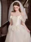 Elegant Modest / Simple White Appliques Wedding Dresses 2025 A-Line / Princess Off-The-Shoulder Sleeveless Backless Floor-Length / Long Wedding