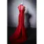 Style Chinois Rouge En Dentelle Fleur Faux Diamant Robe De Soirée 2025 Trompette / Sirène Col Haut Sans Manches Noeud Ceinture Train De Balayage Soirée Robe De Ceremonie