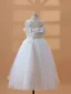 Chic / Beautiful White Beading Pearl Short Birthday Flower Girl Dresses 2024 Scoop Neck Backless Sleeveless
