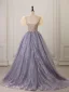 Bling Bling Lavender Sequins Prom Dresses 2025 Ball Gown V-Neck Puffy Short Sleeve Backless Floor-Length / Long Formal Dresses