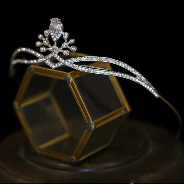 Eenvoudige Zilveren Rhinestone Tiara Bruids Haaraccessoires 2022 Zirkonium Legering Huwelijk Tiara