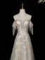 Scintillantes Argenté Perlage Paillettes Robe De Soirée 2026 Princesse De l'épaule Sans Manches Dos Nu Longue Robe De Ceremonie