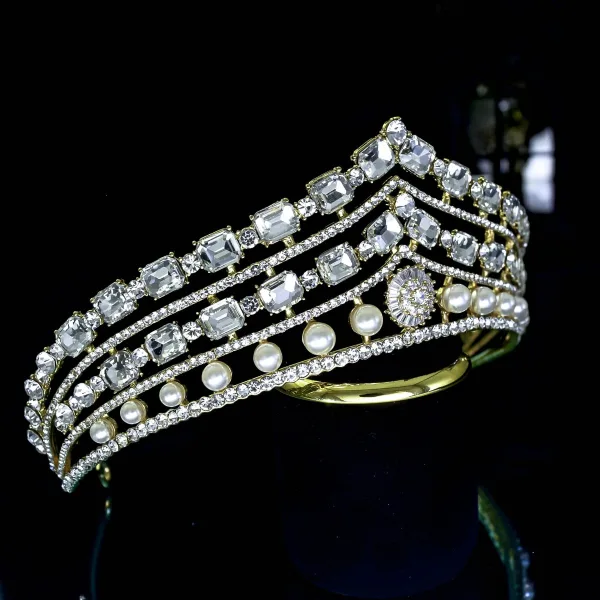 Barokk Sølv Perle Rhinestone Bryllup Tiara 2022 Legering Har Tilbehor
