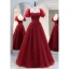 Chic / Beautiful Burgundy Beading Sequins Prom Dresses 2023 A-Line / Princess Square Neckline Short Sleeve Backless Floor-Length / Long Prom Formal Dresses