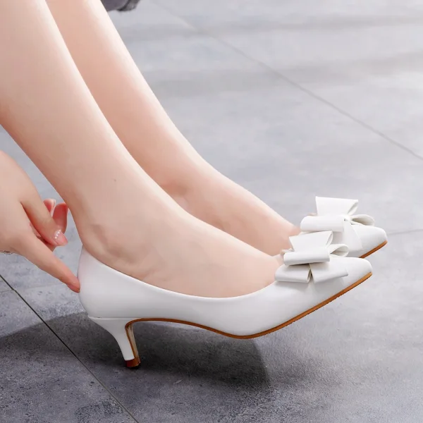 Schöne Weiß Büro OL Schleife Pumps 2022 5 cm Stilettos Spitzschuh Pumps Hochhackige