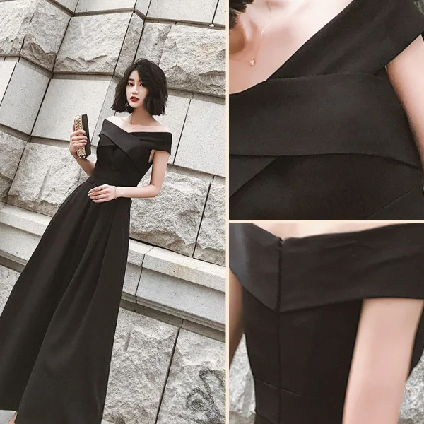Chic / Belle Noire Robe De Bal 2022 Princesse De l'épaule Manches Courtes Dos Nu Longue Promo Robe De Cérémonie